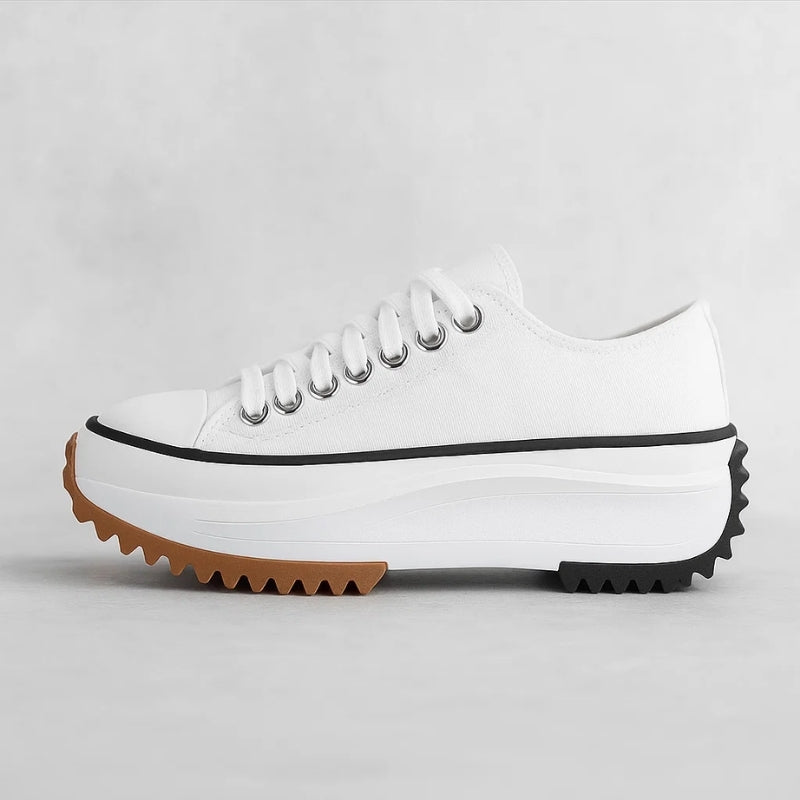 White women's supportive orthopedic sneakers for daily walks, offering essential arch & posture support for comfort footwear.