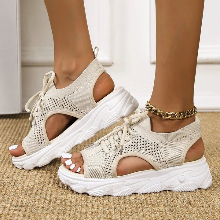 Women's orthopedic platform sandals, open toe with a trendy cutout, great for all-day walking comfort.