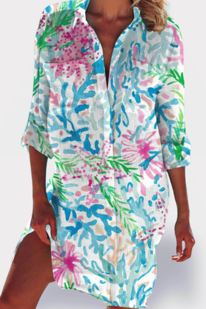 Flattering relaxed fit midi dress for women. Comfortable & breathable, ideal for casual summer everyday wear.