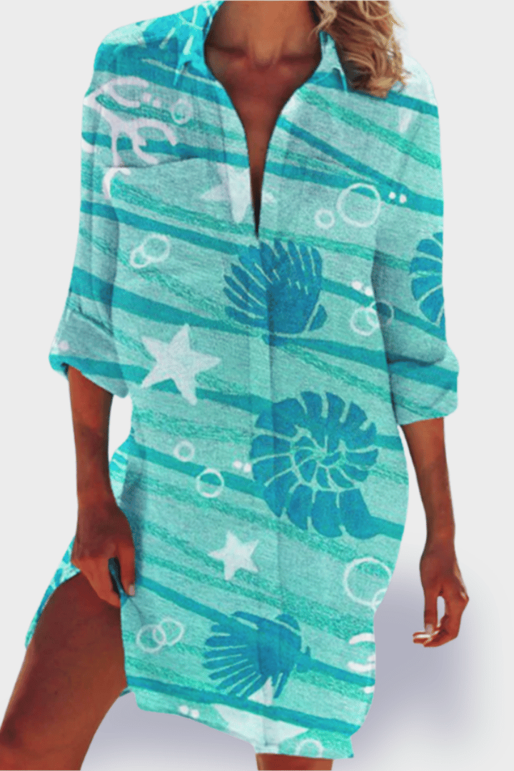 Stylish patterned midi dress for women. Relaxed fit & comfortable, perfect for casual summer outings & beach.