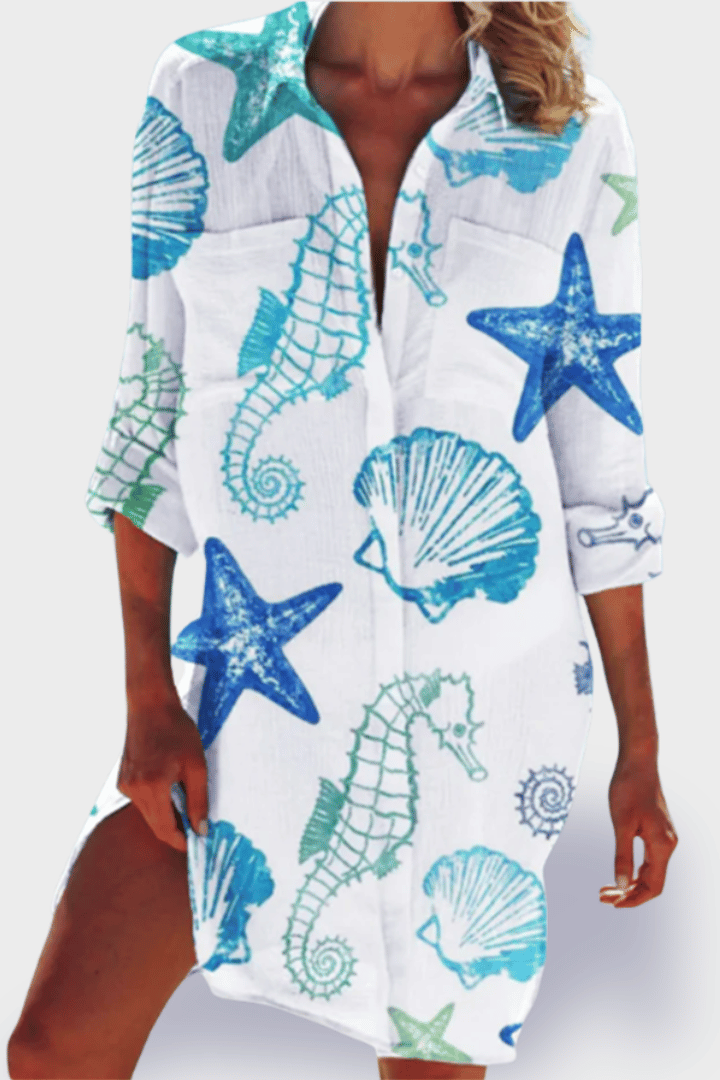 Comfortable women's relaxed fit midi dress, flattering silhouette for casual summer style & everyday wear.
