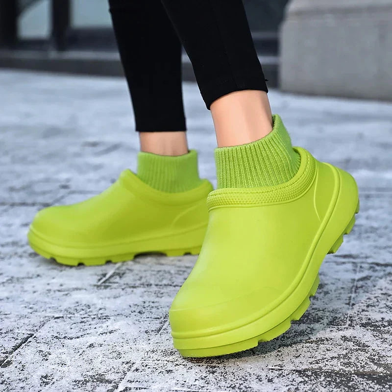 Madeline women's slip-on clogs, featuring a secure knit ankle cuff & durable non-slip sole.
