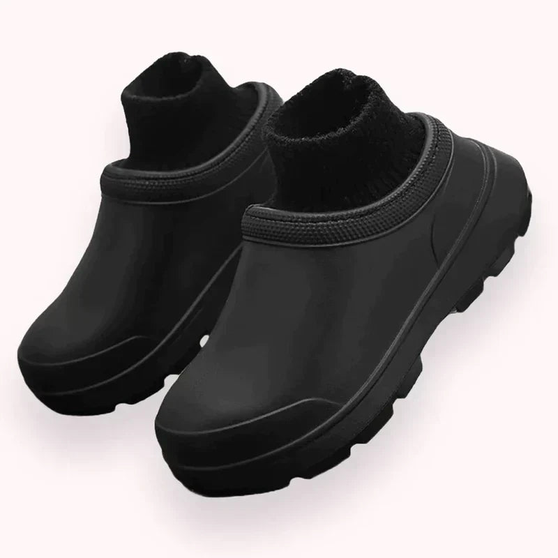 Easy slip-on women's clogs featuring a knitted ankle cuff. Great for casual, everyday wear.