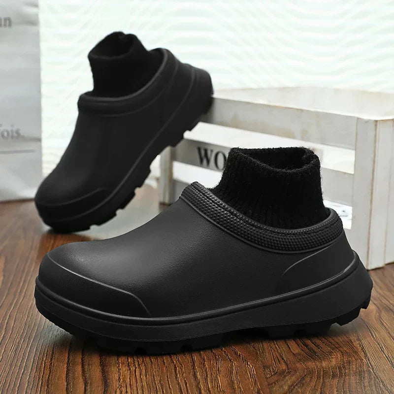 Women's slip-on clogs with non-slip sole & cozy knit ankle cuff. Provides everyday comfort.