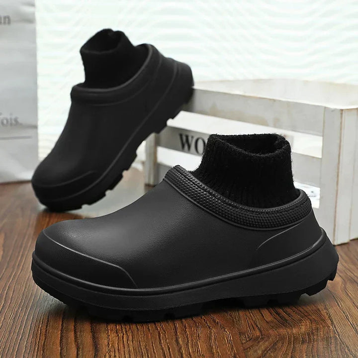 Women's slip-on clogs with non-slip sole & cozy knit ankle cuff. Provides everyday comfort.