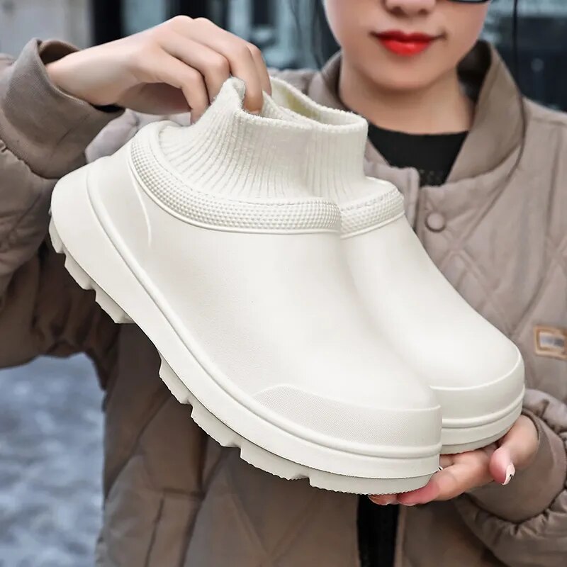 Plush comfort women's slip-on clogs with snug knit ankle cuff. Ideal for everyday casual wear.