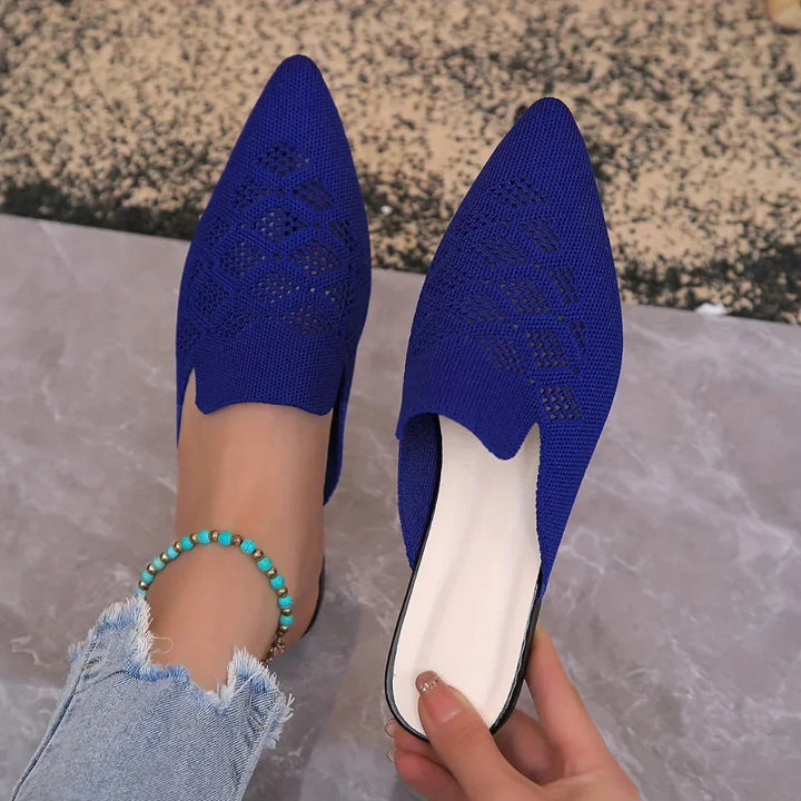 Comfortable women's slip-on flat mules, elegant sandals for easy everyday wear. Breathable summer walking shoes.
