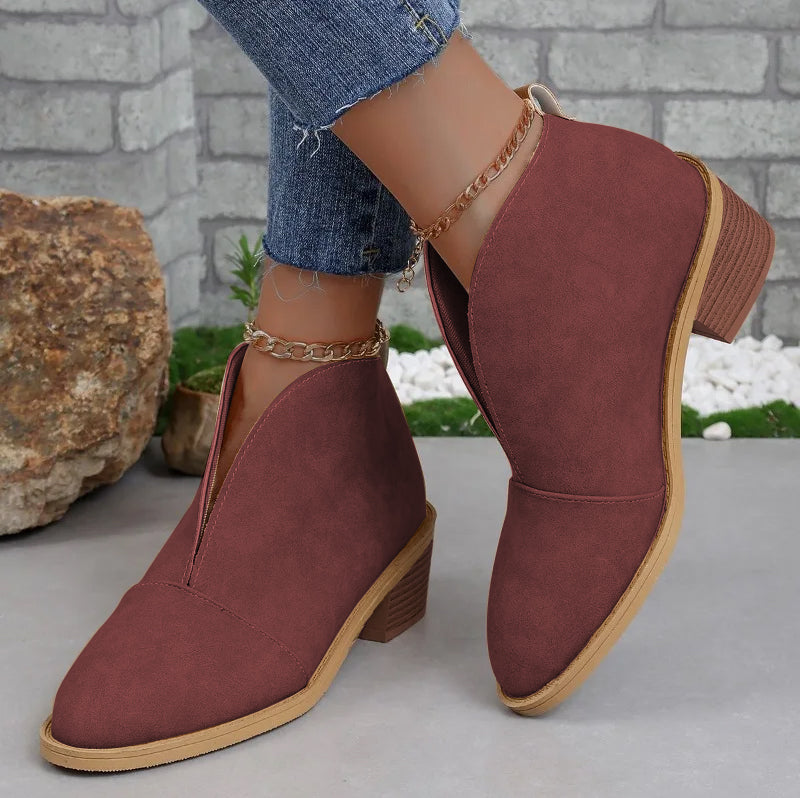 Modern women's V-cut ankle boots, offering ultimate comfort for everyday chic style.