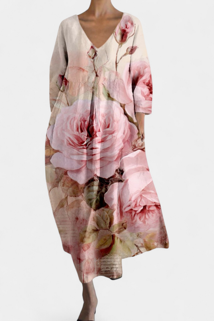 Versatile women's V-neck maxi dress. Its comfortable, flowy design makes it ideal for summer or vacation.