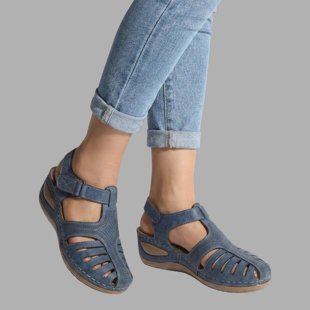 Chic open-toe women's wedge sandals with breathable straps, ideal for casual summer outfits & comfort.