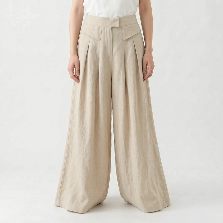 Soft, comfortable wide leg summer pants for women. High-waisted with a loose, relaxed fit, ideal for casual fashion.