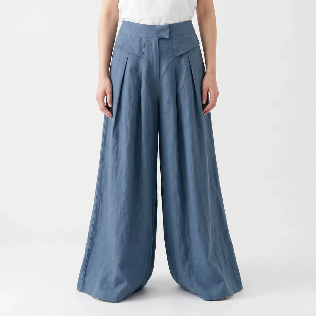 Women's casual wide leg summer pants, high-waisted with an elastic band, providing a comfortable & relaxed fit.