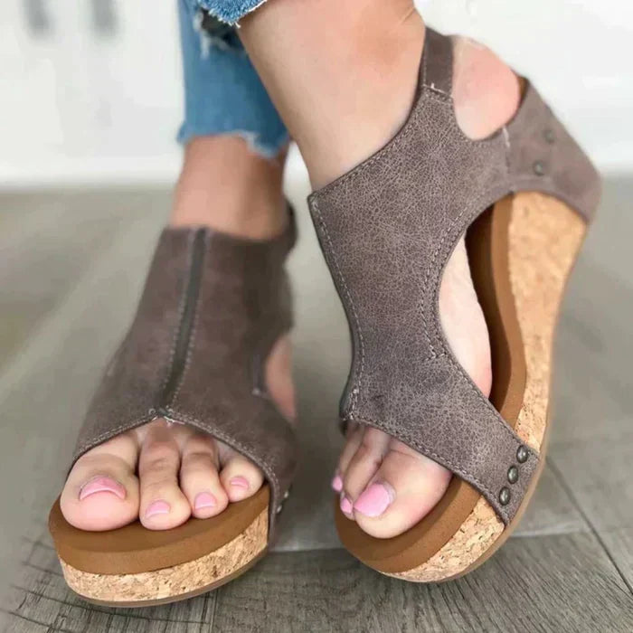 Elegant women's wedge sandals. Orthopedic design provides superior arch support, comfy for walking.