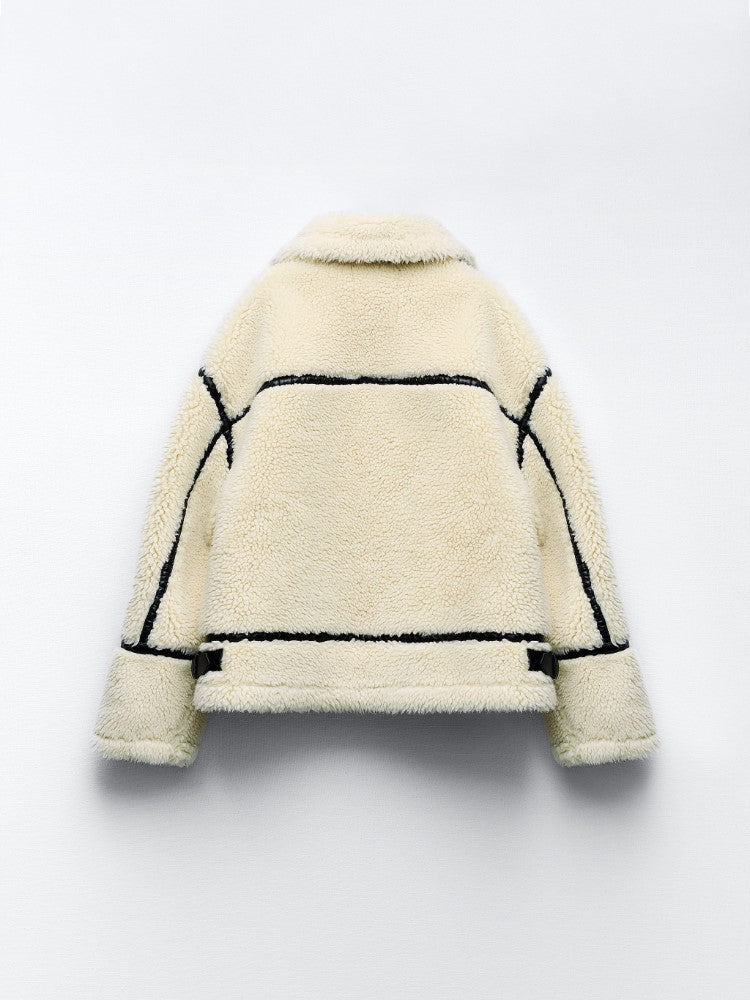 Warm women's aviator jacket with cozy lining, ideal winter outerwear for chic, comfortable layering.
