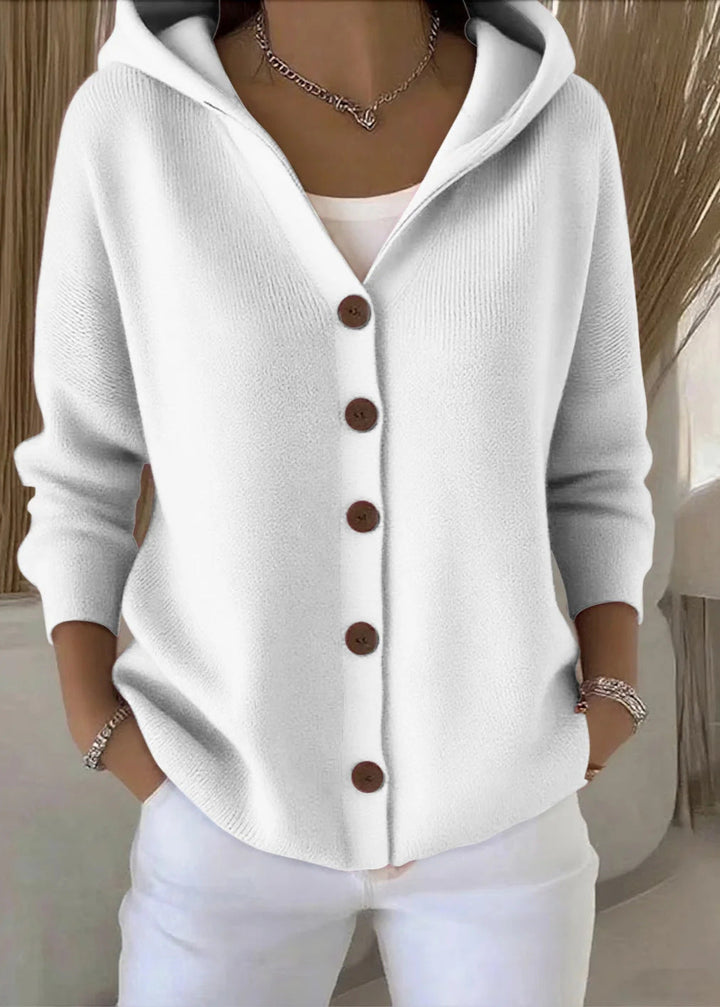 Stylish women's button-up hooded cardigan sweater for comfortable fall fashion.