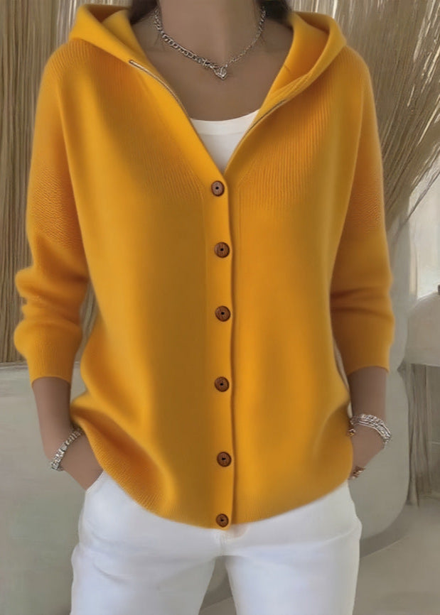 Versatile women's hooded cardigan, button-front, perfect for layering in fall & winter.