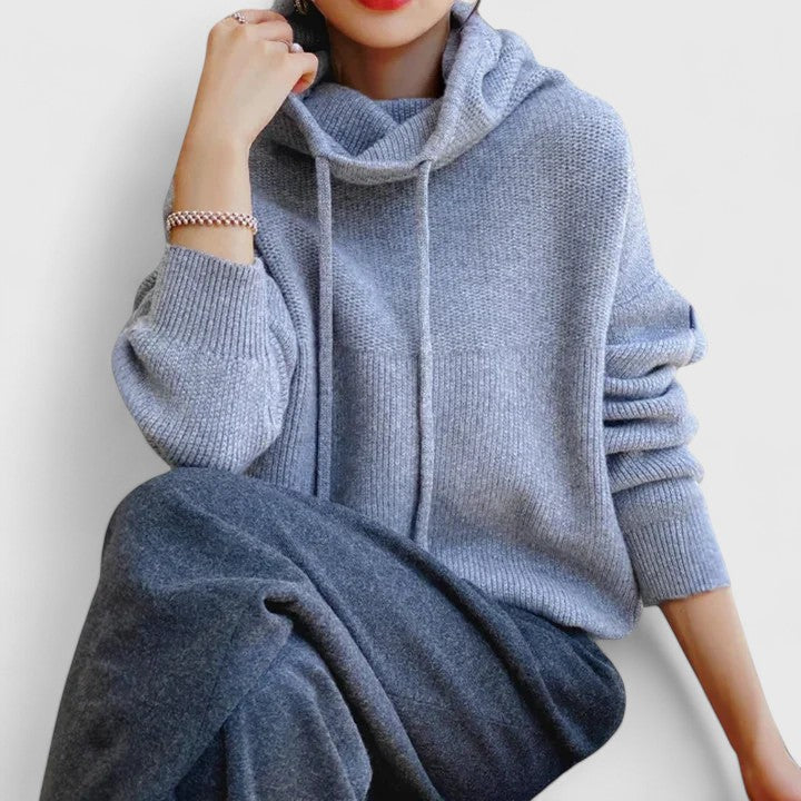 Versatile women's drawstring cowl neck pullover sweater, a cozy long-sleeve top for everyday casual fashion.