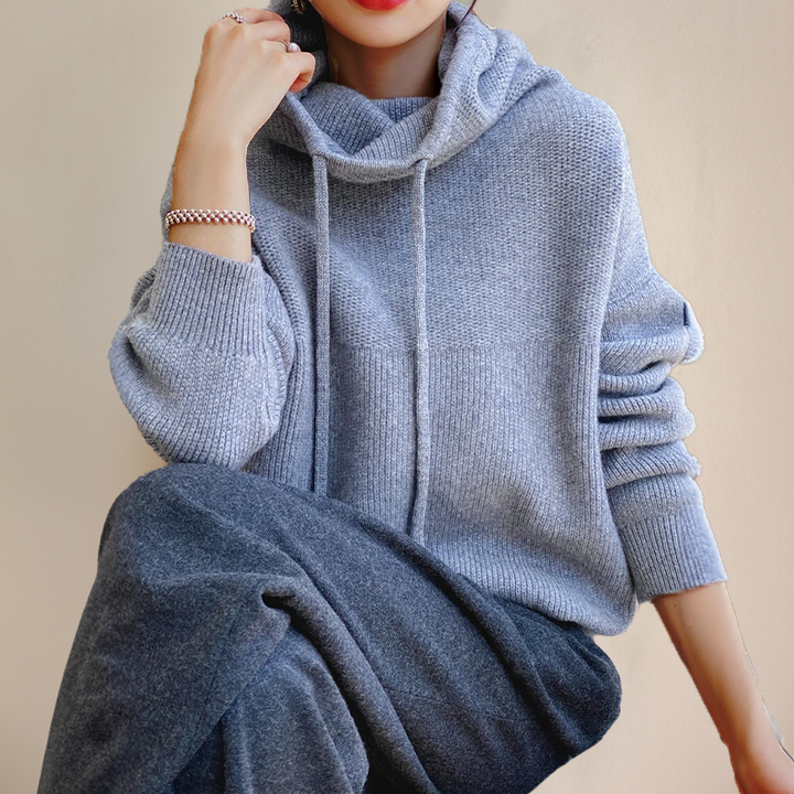 Soft knit women's high neck pullover, offering cozy warmth for fall outfits and cold weather fashion.