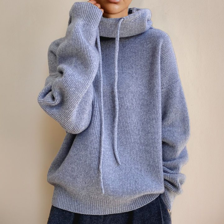 Women's long sleeve high neck pullover sweater, a cozy apparel choice for layering in winter and fall.