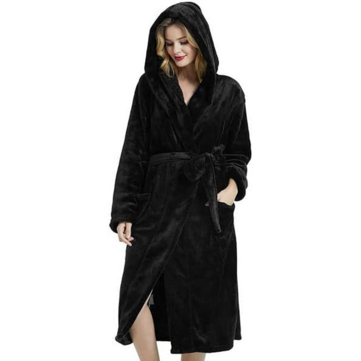 Elegant women's hooded bathrobe, offering soft comfort & ultimate relaxation. Perfect for luxury loungewear.