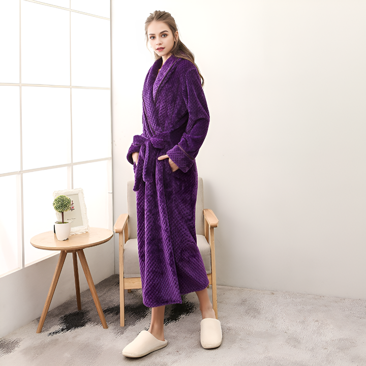 Luxurious women's hooded plush bathrobe for ultimate comfort, ideal for spa, lounging, or winter warmth.