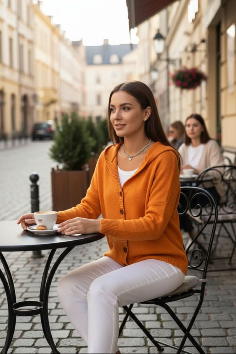 Women's warm hooded cardigan, perfect for fall fashion, casual layering & cozy comfort.