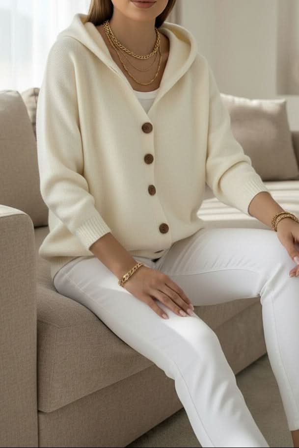 Everyday essential: women's hooded knit cardigan, a relaxed fit for effortless style.
