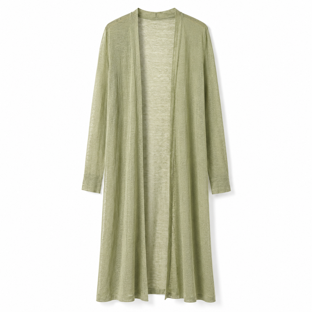 Winter outfit women's knit cardigan, a long and cozy open front outerwear piece.