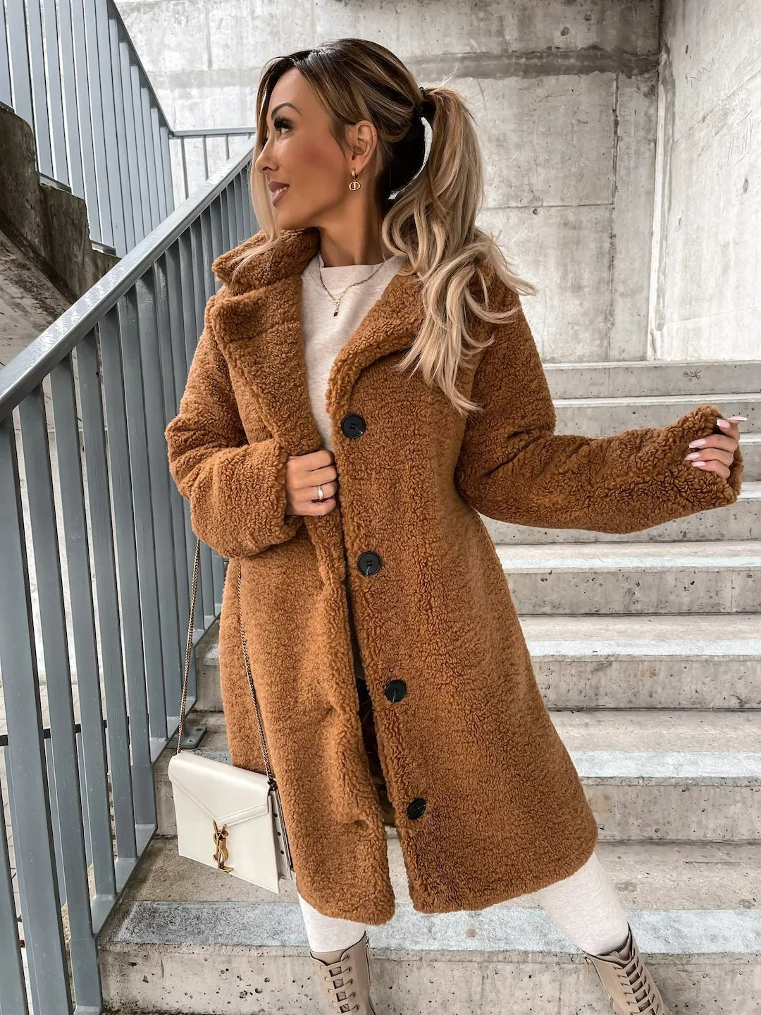 Stylish women's longline teddy coat, trench style for chic fall & winter outerwear.