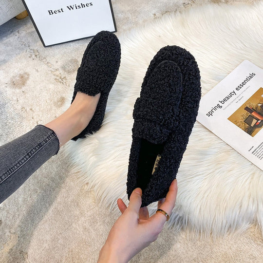 Ultra-soft women's plush loafer slippers, warm and easy slip-on, best comfortable house shoes.