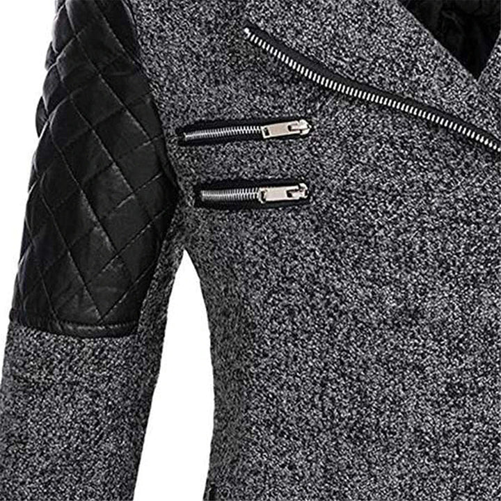 Cozy women's long sleeve winter coat, side profile. Quilted sleeves offer warmth & a stylish look.