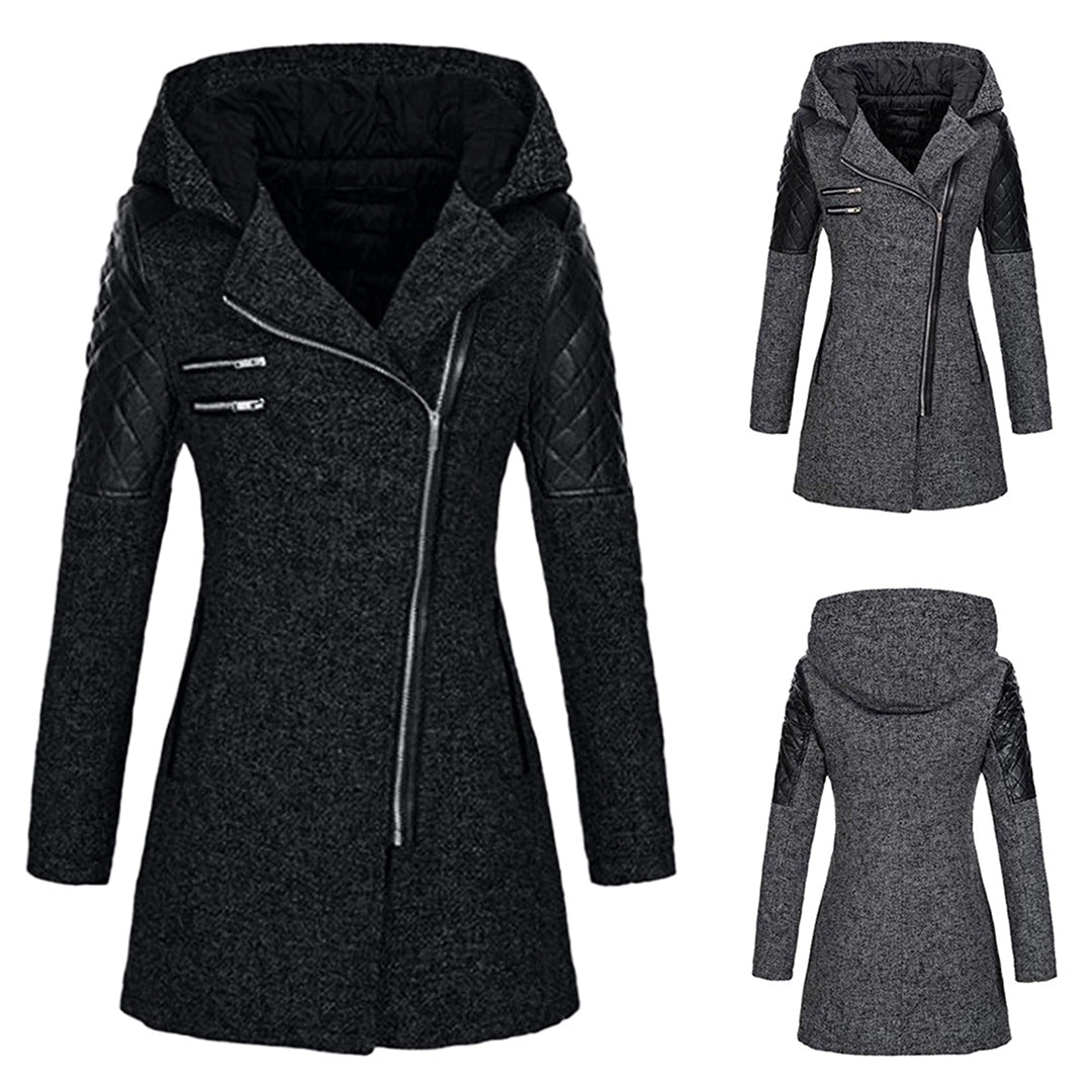 Women's long sleeve quilted winter coat in a neutral color, offering warmth and everyday elegance.