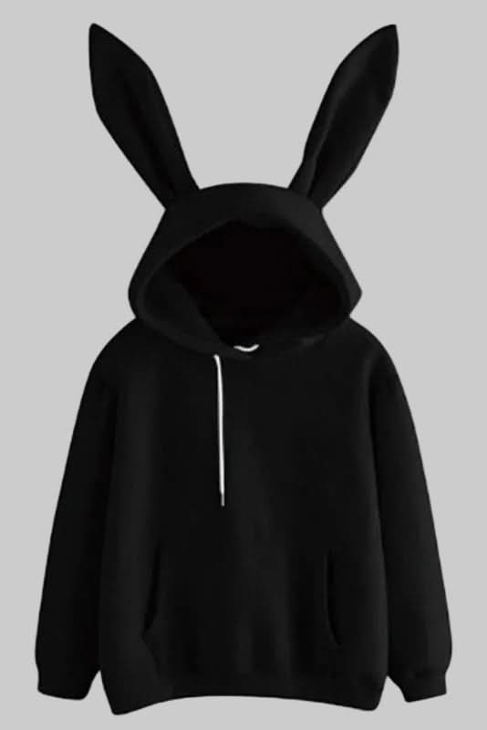 Comfortable long sleeve women's hoodie with cute rabbit ears for cozy everyday style.