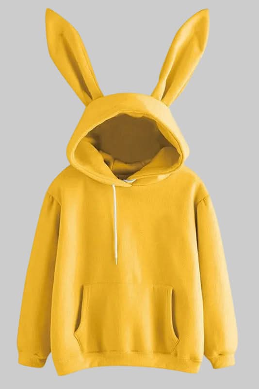 Playful women's fashion rabbit ear hoodie, cozy and stylish for daily wear.