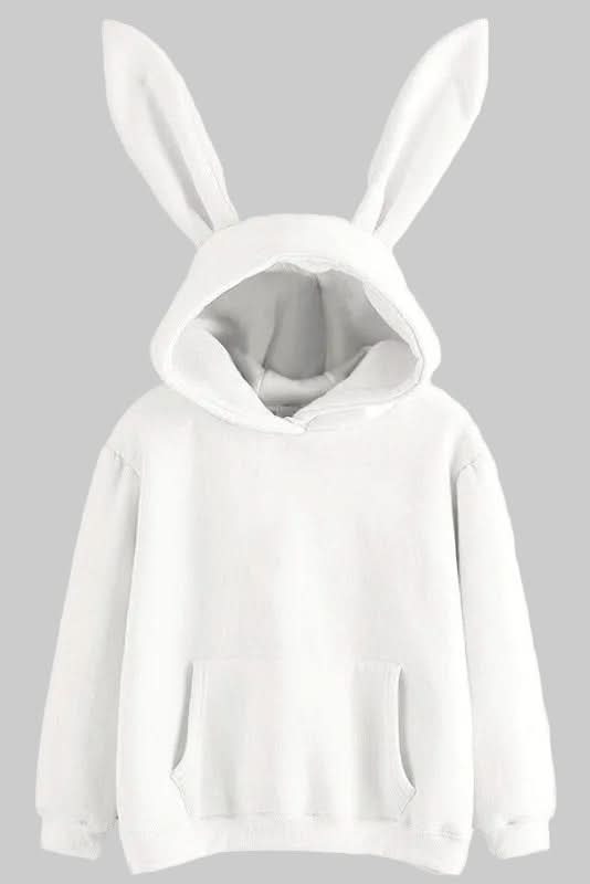 Soft women's rabbit ear hoodie, perfect for cozy comfort & versatile casual style.