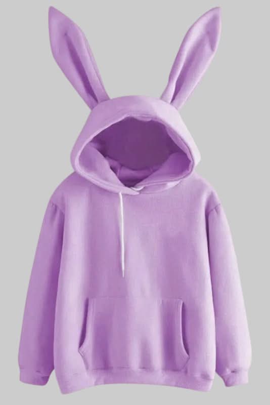 Ladies' cozy hooded top with fun rabbit ears, comfortable and playful for all-day wear.