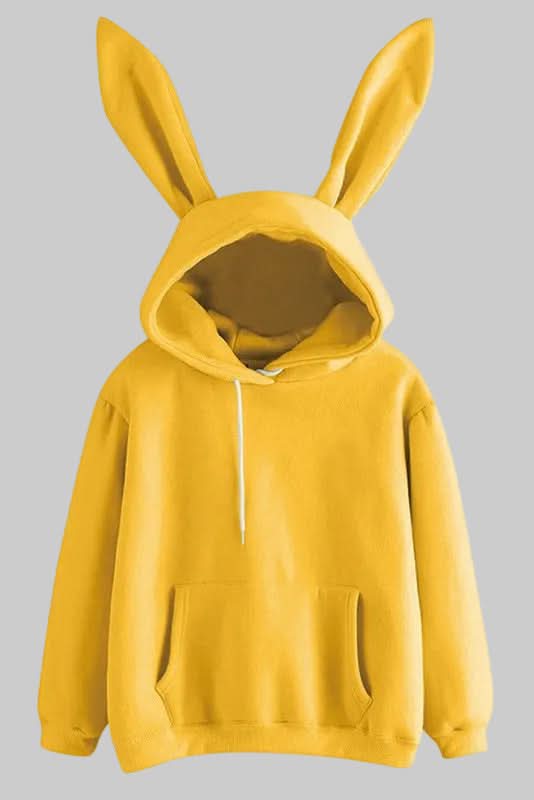 Detailed rabbit ear women's hoodie, a comfortable long sleeve top for playful fashion.