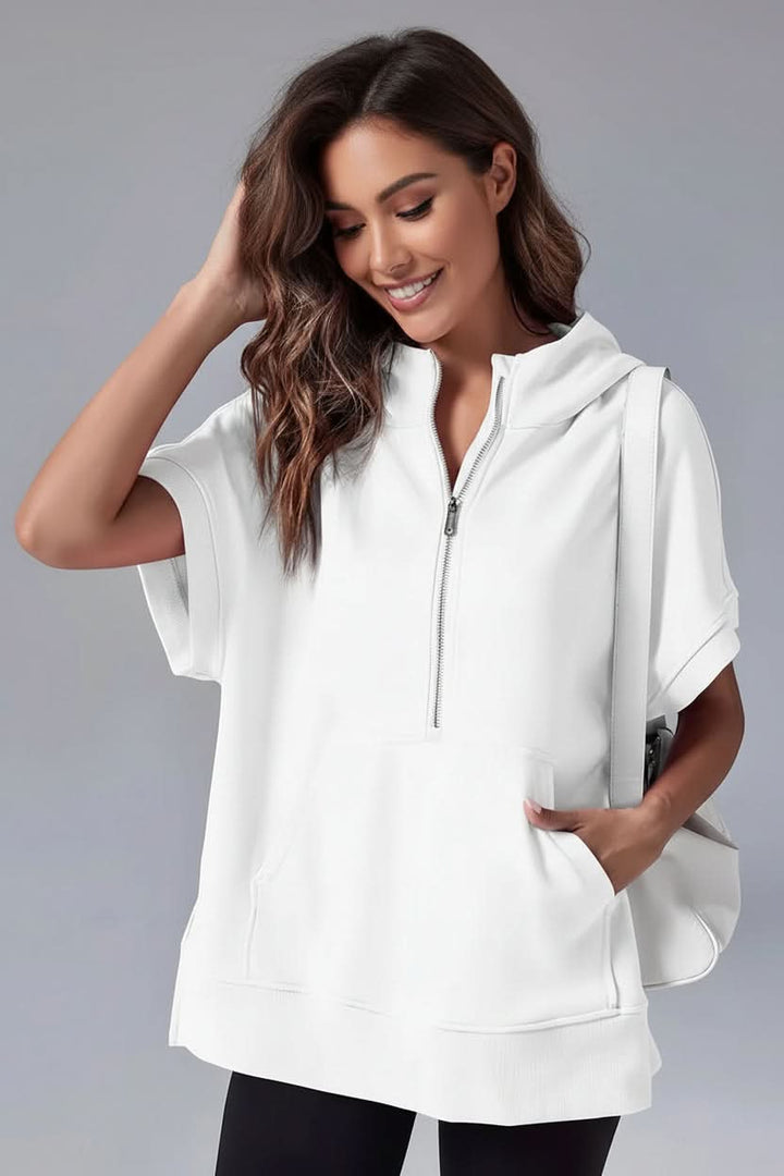 Effortless style with this comfortable women's short sleeve hoodie; a cozy, casual loungewear top.