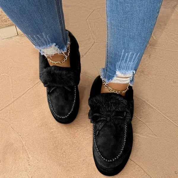 Plush, cozy women's round-toe winter slip-on shoes, ideal for warm, comfortable everyday use.