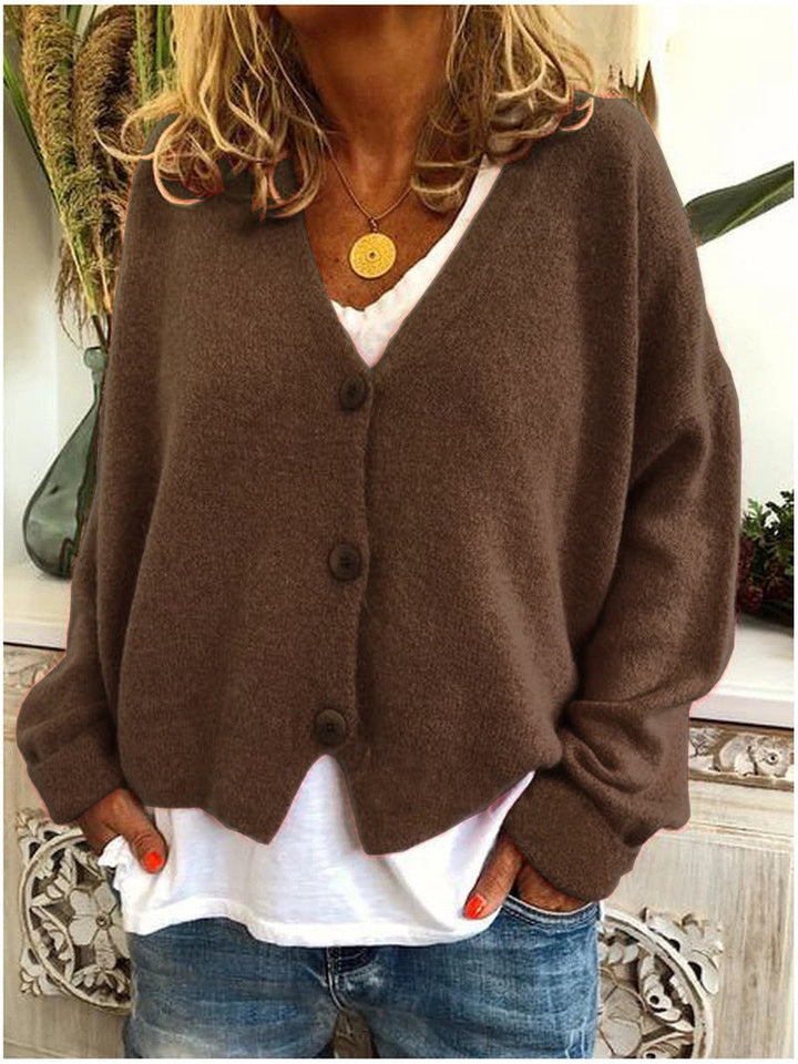 Cozy knit women's cardigan, offering effortless soft layering & casual elegance for daily outfits.