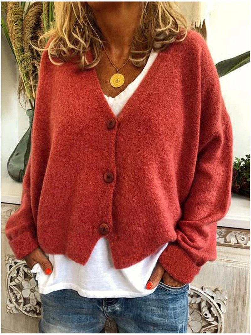 Long sleeve women's cozy knit cardigan, a versatile layering piece for winter warmth & style.