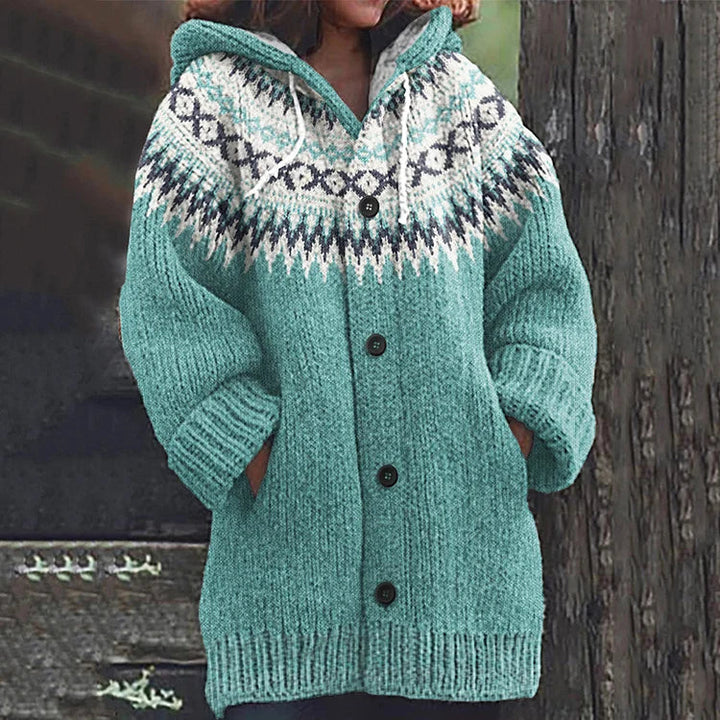Multicolor soft winter cardigan for women. Long sleeve, warm & comfortable knitwear, a casual layering piece.