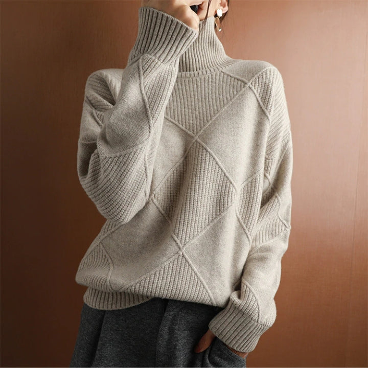 Women's turtleneck knit pullover: a cozy, comfortable, long sleeve sweater for winter fashion.