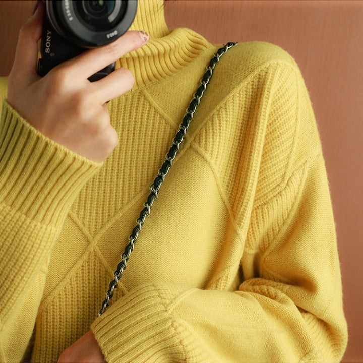 Soft, comfortable long sleeve women's turtleneck knit pullover, ideal for cozy autumn style.