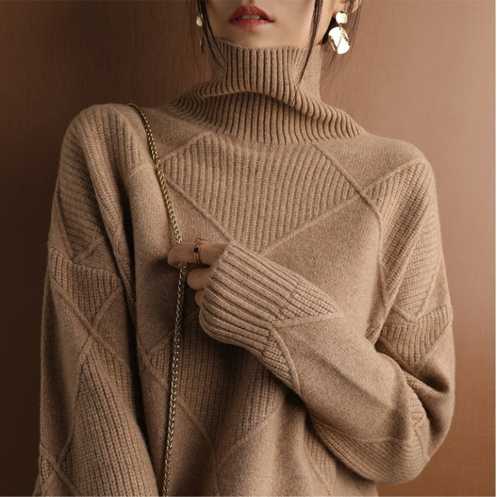 Ultimate cozy women's turtleneck knit sweater, a comfortable long sleeve top for chic winter wear.