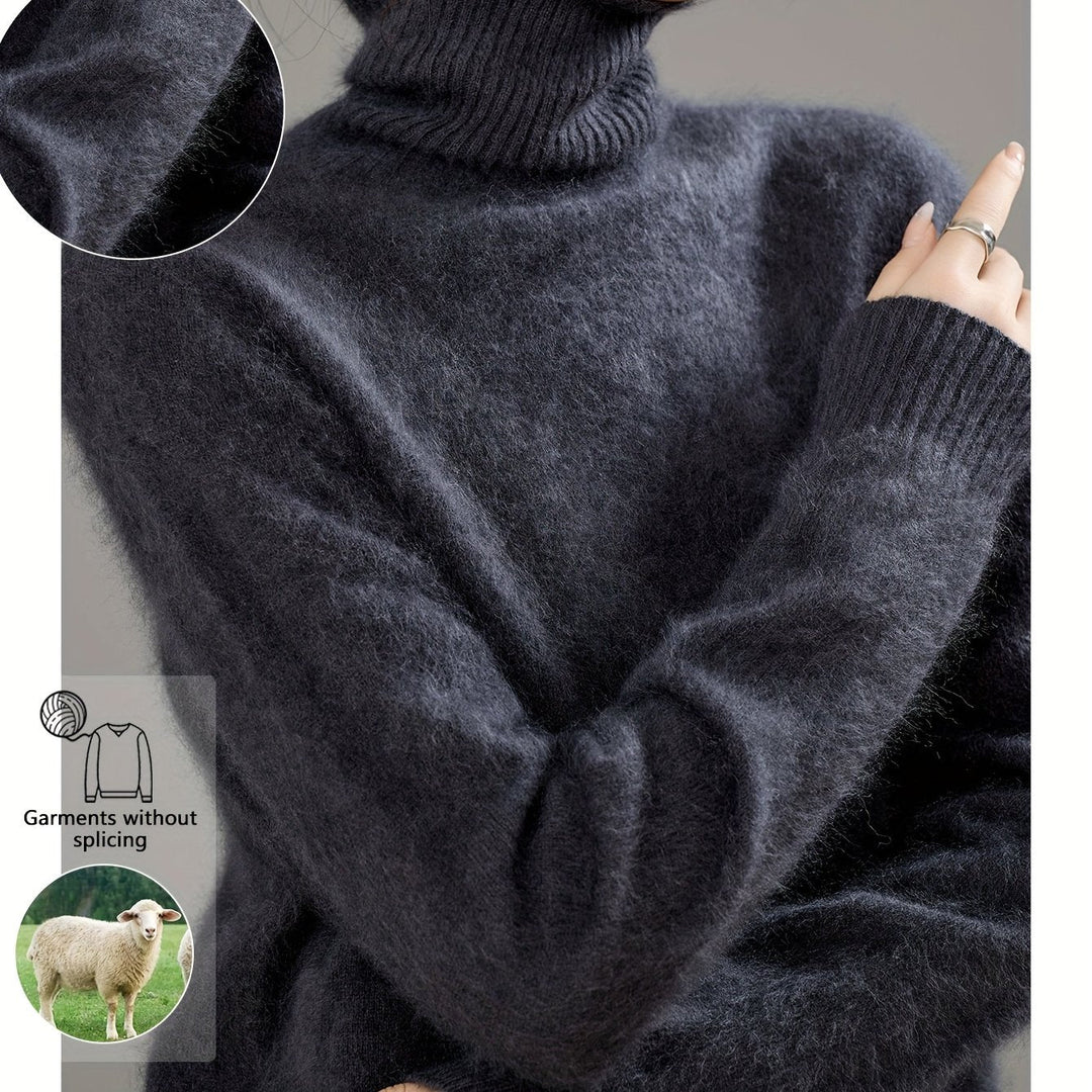 Women's comfortable turtleneck sweater, ideal stylish knitwear for cold weather and winter days.