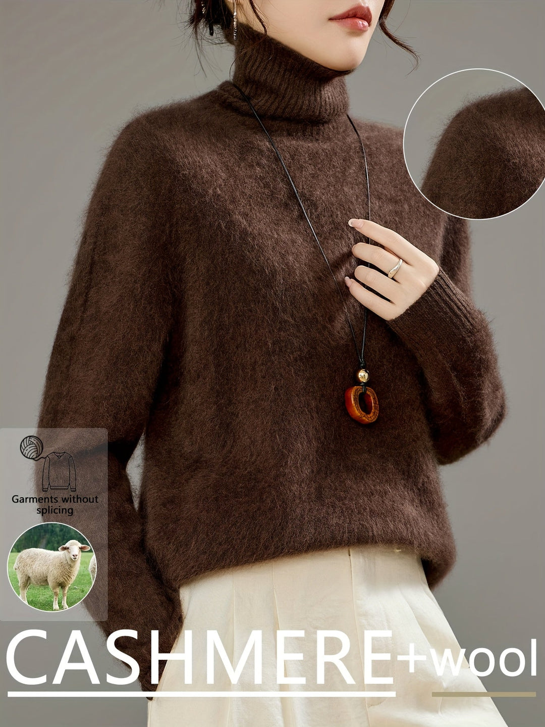 Relaxed fit women's cozy turtleneck sweater, offering ultimate comfort for cold weather style.