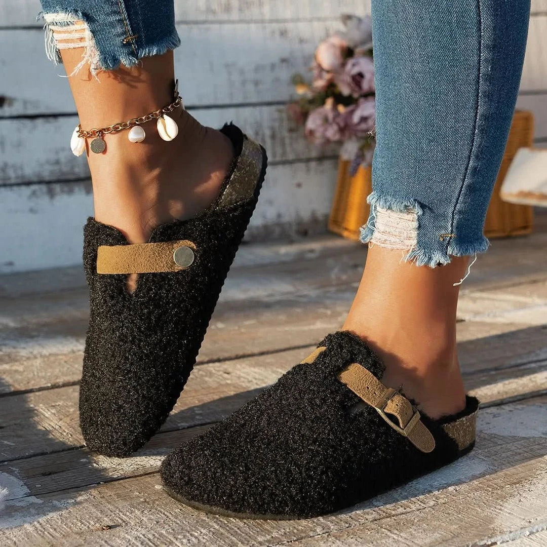 Essential women's winter mules, warm, cozy, and comfortable slip-on footwear with an anti-slip sole.