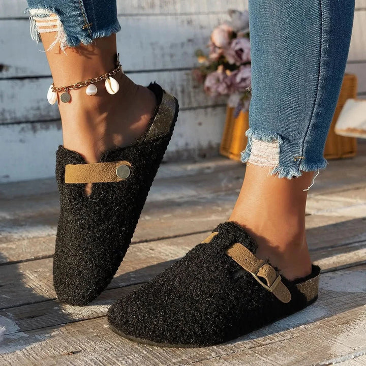 Essential women's winter mules, warm, cozy, and comfortable slip-on footwear with an anti-slip sole.