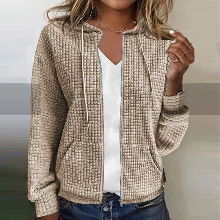 Comfortable women's zip-up jacket, ideal for everyday wear & layering. Soft, cozy outerwear for casual fashion.